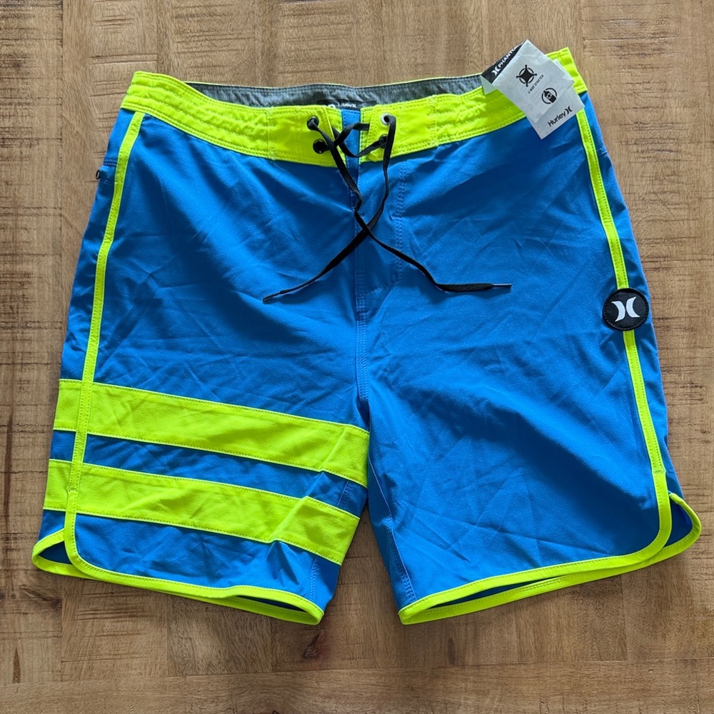 Hurley Men's Electric Blue and Neon Yellow Board Shorts